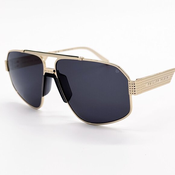 NEW PHILIPP PLEIN SUNGLASSES SPP106M 302 PILOT GOLD/GRAY MEN EYEWEAR PHILIPP PLE - Picture 7 of 10